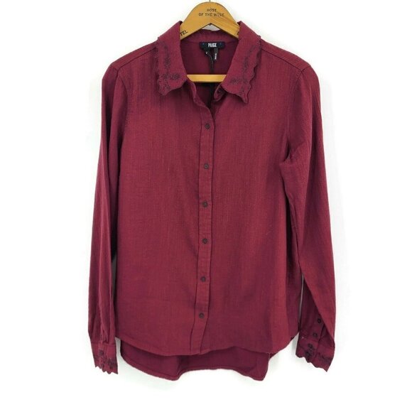 New Paige Button Front Blouse Womens S Avielle Embroidered Burgundy - Picture 1 of 5